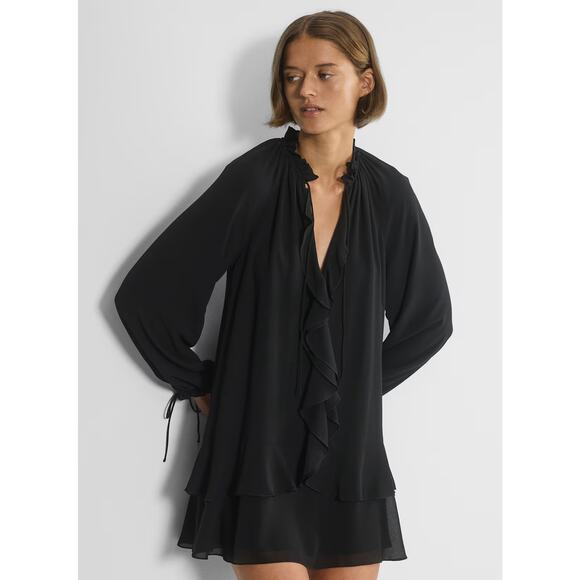 Wilfred Women's Black Chiffon Ruffle Babydoll Mini Amerie Dress Size Small - Picture 2 of 10